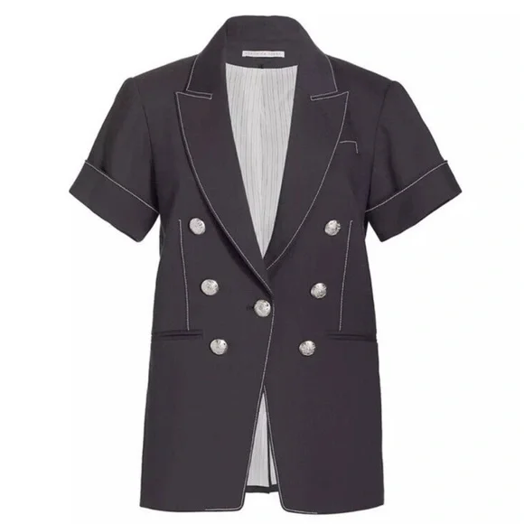 Veronica Beard Hastings Dickey Button Linen Blend Jacket Dark Navy Blue size 10 - Picture 3 of 16